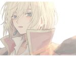  1boy androgynous bishounen blonde_hair blue_eyes cape collared_cape earrings highres howl_(howl_no_ugoku_shiro) howl_no_ugoku_shiro jewelry looking_at_viewer male_focus open_mouth outline shioshiha short_hair solo white_background white_outline 