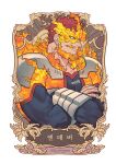  1boy blue_bodysuit blue_eyes bodysuit boku_no_hero_academia closed_mouth crossed_arms endeavor_(boku_no_hero_academia) fire framed frown highres korean_text male_focus misa_(jjin_miryeon) muscular muscular_male redhead short_hair solo twitter_username upper_body white_background 