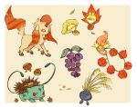  :d adapted_costume alternate_color animal_focus autumn autumn_leaves bug bulbasaur character_request cherubi chestnut chinese_lantern_(plant) falling_leaves food fruit ginkgo_leaf grapes klefki leaf leafeon looking_at_viewer maple_leaf oddish oimo_kenpi pokemon pokemon_(creature) sewaddle simple_background smile wheat 
