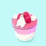  animal bear chai_(drawingchisanne) commentary_request cream dessert food food_focus fruit glass looking_at_viewer mint mousse_(food) no_humans on_food original polar_bear raspberry signature simple_background sitting sitting_on_food undersized_animal 