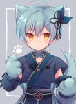  animal_ears animal_hands blue_background blue_hair blush cat_boy cat_ears cat_paws chana_gon detached_sleeves facing_viewer gloves idolish_7 isumi_haruka looking_at_viewer paw_gloves short_hair white_background yellow_eyes 