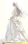  1girl ahoge bridal_veil bride closed_eyes dress from_behind full_body highres idolmaster idolmaster_million_live! light_brown_hair long_hair sakuramori_kaori simple_background sketch solo takashi_(cry_191) veil very_long_hair wedding_dress white_dress 