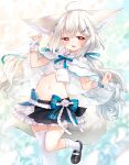  1girl animal_ears commission fox_ears fox_girl fox_tail hair_ornament kito_(sorahate) long_hair looking_at_viewer low_twintails original red_eyes sakurada_shiro skeb_commission skirt solo tail twintails very_long_hair white_hair 