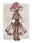  0621ff androgynous black_skin boots cape colored_skin creature english_text high_collar highres legwear_garter long_hand long_sleeves mushroom mushroom_hat neck_ribbon original personification puffy_long_sleeves puffy_sleeves ribbon shorts suspender_shorts suspenders white_hair 