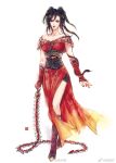  1girl bare_shoulders black_hair boots chi_lian_(qin_shi_ming_yue) chinese_clothes dress full_body hair_ornament high_heel_boots high_heels highres holding holding_whip qin_shi_ming_yue red_dress red_lips sash snake white_background zai_zai_a 