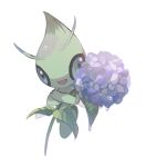  :d anzu_(01010611) blue_eyes celebi commentary_request flower holding holding_flower leaf no_humans open_mouth pokemon pokemon_(creature) smile solo tongue water_drop white_background 