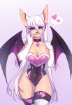  1girl adapted_costume animal_collar animal_ears animal_nose bare_shoulders bat_ears bat_girl bat_wings blue_eyes breasts collar covered_navel earrings elbow_gloves eyeshadow furry furry_female gem gloves heart highres jewelry leotard lipstick long_hair makeup rexisminimalis rouge_the_bat sonic_(series) spoken_heart thigh-highs tongue tongue_out white_fur white_hair wings 