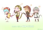 4girls ? ^^^ african_rock_python_(kemono_friends) arm_at_side bangs bare_legs biting black_legwear blonde_hair blue_hair boots brown_jacket brown_legwear chibi closed_eyes closed_mouth dated detached_hood drawstring fang full_body geta gloves grabbing green_eyes grey_hair hair_between_eyes hand_on_hip hand_up hands_up heart highres holding holding_tail holding_weapon holding_whip hood hood_up hooded_jacket hoodie jacket kemono_friends king_cobra_(kemono_friends) legs_apart legs_together long_hair long_sleeves looking_at_another looking_back miniskirt multicolored_hair multiple_girls musical_note necktie okinawa_habu_(kemono_friends) open_mouth pantyhose parted_lips pink_hair pleated_skirt purple_hair saival_cat shoes skirt smile snake_print snake_tail standing standing_on_one_leg striped striped_hoodie striped_tail surprised tail tail_grab tail_through_clothes tan tsuchinoko_(kemono_friends) twitter_username two-tone_hair violet_eyes walking weapon whip yellow_eyes