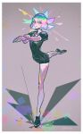  1other androgynous ballerina bangs black_footwear black_necktie border crystal_hair diamond_(houseki_no_kuni) elbow_gloves flexible full_body gem_uniform_(houseki_no_kuni) gloves glowing grey_background grey_gloves grey_legwear hand_on_own_arm haun houseki_no_kuni leg_lift leg_up looking_at_viewer multicolored_hair necktie other_focus outstretched_arms plantar_flexion puffy_short_sleeves puffy_sleeves rainbow_hair short_hair short_sleeves shorts smile solo sparkle standing standing_on_one_leg thigh-highs 