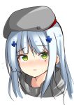  1girl absurdres blue_hair blush dot_nose eyebrows_visible_through_hair girls_frontline green_eyes hat heart highres hk416_(girls&#039;_frontline) raion_(inoueraion) simple_background solo tagme white_background 