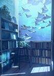  artist_name book bookshelf chair commentary_request highres indoors no_humans original scenery shadow smile_(qd4nsvik) stingray watermark window 