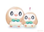  ! animal_focus bird black_eyes bright_pupils cocoloco commentary_request no_humans open_mouth owl pokemon pokemon_(creature) rowlet size_difference standing white_pupils 