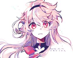  1girl black_hairband closed_mouth commentary dated elsword frown hairband highres laby_(elsword) light_particles long_hair neck_ribbon pink_eyes pink_hair pink_ribbon ribbon signature sketch solo vender white_background 