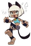  1girl animal_ears bad_link cat_ears cat_girl chibi dark_skin firemauer highres looking_at_viewer ms._fortune_(skullgirls) open_mouth short_hair simple_background skullgirls smile solo white_background white_hair 