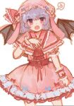  1girl absurdres angry bat_wings blue_hair blush eyebrows_visible_through_hair hat highres looking_at_viewer mob_cap open_mouth pink_headwear red_eyes remilia_scarlet skirt solo touhou uzuz_(xvhm5584) wings 