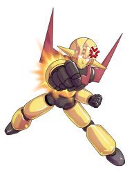  alphes_(style) clenched_hands closed_mouth commentary_request dairi full_body glowing glowing_eyes highres hisou_tensoku incoming_attack incoming_punch large_variant_set legs_apart mecha mecha_focus no_humans parody punching robot rocket_punch solo spikes style_parody tachi-e touhou variant_set wings 