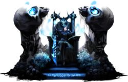  1girl absurdres black_coat black_necktie blue_eyes borrowed_character coat commission fantasy flower_bed high_heels highres holding holding_sword holding_weapon necktie original pile_of_skulls sebakanken solo sword transparent_background watermark weapon 