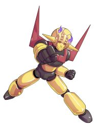  alphes_(style) clenched_hands closed_mouth commentary_request dairi full_body highres hisou_tensoku hollow_eyes incoming_attack incoming_punch large_variant_set legs_apart mecha mecha_focus no_humans parody punching robot rocket_punch solo spikes style_parody tachi-e touhou variant_set wings 