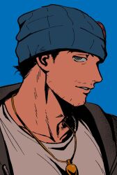  1boy ace_attorney apollo_justice:_ace_attorney black_hair collar facial_hair hat highres jacket male_focus open_clothes open_jacket phoenix_wright salmonroe13 shirt solo spiky_hair upper_body 