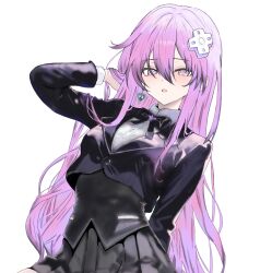  1girl absurdres blush breasts d-pad d-pad_hair_ornament hair_between_eyes hair_ornament highres long_hair looking_at_viewer medium_breasts nepgear neptune_(series) open_mouth purple_hair solo very_long_hair violet_eyes yoshi_mcswagger 