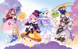  +_+ 1boy 6+girls :3 absurdres albino animal ankle_boots antenna_hair aqua_eyes aqua_hair aqua_jacket aqua_pupils aqua_shirt belt belt_buckle benya_(tales_weaver) bike_shorts bird black_belt black_boots black_cat black_choker black_coat black_eyes black_feathers black_gloves black_hat black_jacket black_sarong black_shirt black_shorts black_sleeves black_tail blonde_hair blue_gemstone blue_sky blue_sleeves boots bow braid breasts buckle bug butterfly buttons capelet cat chain chasing choker claws closed_mouth coat coat_on_shoulders collarbone collared_capelet collared_coat colored_sclera colorful colorful_background company_connection crop_top cropped_shirt crossed_belts crossed_legs crossover detached_sleeves double-breasted dress dress_bow earrings english_commentary fangs feathers fingerless_gloves flower frilled_dress frilled_sleeves frills gem gladiator_sandals gloves gold_buttons green_eyes grin hair_flower hair_intakes hair_ornament hat hat_feather hat_flower high_collar highres hilla_(maplestory) holding holding_animal holding_cat holding_staff impasto jacket jellyppi jewelry lapels layered_dress layered_sleeves leg_belt light_blush lips long_hair long_sidelocks long_sleeves looking_at_viewer lucian_kaltz lucid_(maplestory) map maplestory medium_breasts medium_dress medium_hair midriff mila_nebraska military_coat military_hat military_jacket military_uniform minae mini_hat mini_top_hat mole mole_under_eye monster multiple_girls narrow_waist navel necklace nexon notched_lapels o-ring o-ring_choker o-ring_strap off-shoulder_shirt off_shoulder official_art on_mushroom open_hands open_mouth orange_mushroom_(maplestory) orchid_(maplestory) pants peaked_cap pink_butterfly pink_eyes pink_hair pink_wings plain_epaulettes pocket pointy_ears purple_bow purple_gemstone purple_pupils purple_ribbon rabbit_hair_ornament rabbit_ornament rainbow red_belt red_bow red_claws red_eyes red_flower red_lips red_rose ribbon rose sandals sang_ah_yoon sarong shirt shirt_ribbon short_over_long_sleeves short_sleeves shorts side-by-side sidelocks silver_chain single_braid skull_necklace sky sleeve_belt sleeve_bow sleeve_cuffs slime_(maplestory) slit_pupils smile staff straight_hair strapless strapless_dress strapless_shirt tail tail_bow tail_ornament tales_weaver teardrop_earrings thigh-highs thigh_boots thighlet tichiel_juspian top_hat transparent_wings turtleneck turtleneck_shirt twintails twirling_hair two-tone_wings very_long_hair violet_eyes wavy_hair white_butterfly white_capelet white_coat white_dress white_flower white_gloves white_hair white_pants white_rabbit_(animal) white_sleeves white_thighhighs white_wings wide_sleeves wings wrist_guards yellow_belt yellow_eyes yellow_pupils yellow_sclera yellow_trim 