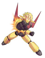  alphes_(style) clenched_hands closed_mouth commentary_request dairi full_body glowing glowing_eyes highres hisou_tensoku incoming_attack incoming_punch large_variant_set legs_apart mecha mecha_focus no_humans parody punching robot rocket_punch solo spikes style_parody tachi-e touhou variant_set wings 