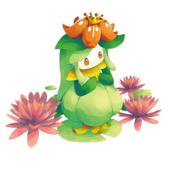  flower full_body highres lilligant lily_pad no_humans pokemon pokemon_(creature) red_eyes standing yu_(unleashedrage) 