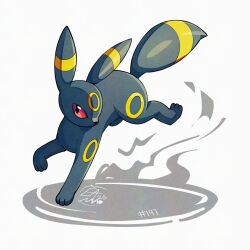  black_fur mistray-art no_humans numbered pokemon pokemon_(creature) red_eyes simple_background solo tail two-tone_fur umbreon white_background yellow_fur 