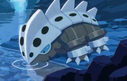  animal_focus claws commentary drinking full_body hyogonosuke lairon no_humans official_art pokemon pokemon_(creature) pokemon_focus pokemon_tcg ripples solo third-party_source water 