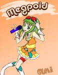  belt boots collar goggles green_eyes green_hair gumi headphones leg_garter mahomomo microphone open_mouth short_hair skirt vocaloid wrist_cuffs 