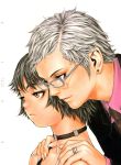  black_hair blue_eyes choker form_code glasses highres murata_renji orange_eyes range_murata scan short_hair silver_hair 