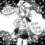  belt detached_sleeves hair_bow hair_clip highres kagamine_rin looking_back monochrome neckerchief negi_(ulogbe) sailor_collar short_hair shorts smile tagme vocaloid 