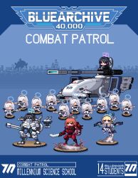  aris_(blue_archive) black_hair black_halo blonde_hair blue_archive blue_eyes blue_halo commander_farsight halo highres kei_(blue_archive) multiple_girls neru_(blue_archive) orange_eyes orange_hair pink_eyes pink_halo redforge toki_(blue_archive) warhammer_40k 