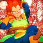  1boy alternate_hair_color armor blue_bodysuit bodysuit boots candy candy_cane chest_armor christmas closed_mouth cookie dragon_ball dragon_ball_z food glitter gloves looking_at_viewer male_focus monkey_tail orange_gloves saiyan_armor scouter short_hair snowflakes solo spiky_hair supobi tail thighs vegeta 