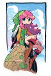  1girl absurdres bike_shorts bike_shorts_under_skirt blue_eyes full_body genderswap genderswap_(mtf) highres link long_hair looking_at_viewer pink_hair pointy_ears rariatto_(ganguri) smile solo the_legend_of_zelda the_legend_of_zelda:_a_link_to_the_past tunic 