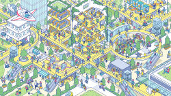  6+boys 6+girls aircraft apron bag ball bicycle black_hair blonde_hair bookshelf briefcase brown_hair chair city commentary_request computer crosswalk dress dumbbell escalator exercising from_above glasses grey_hair guchokipers handbag hat highres holding holding_briefcase holding_dumbbell isometric laptop motor_vehicle multiple_boys multiple_girls non-humanoid_robot orange_hair original plant potted_plant red_dress red_hair red_skirt riding riding_bicycle robot rolling_suitcase segway shopping_bag shorts sitting skirt soccer_ball solarpunk speech_bubble striped_clothes striped_dress suitcase table traditional_media treadmill tree weightlifting wheelchair wooden_box 