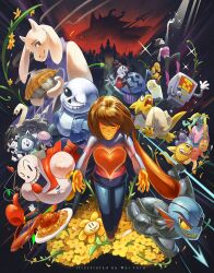  1other 4boys 6+girls alphys annoying_dog arm_up armor asgore_dreemurr blue_jacket book bratty_(undertale) brown_hair burgerpants butterscotch_pie castle cat_boy cat_girl catty_(undertale) cigarette colored_skin crocodile_girl eyepatch flower flowey_(undertale) food furry furry_female furry_male greater_dog grid_teeth hands_in_pockets headphones heart holding holding_book holding_food holding_microphone jacket light_rays mad_dummy_(undertale) mei_ford mettaton mettaton_(box) mettaton_ex microphone monster_kid_(undertale) muffet muffet&#039;s_pet multiple_boys multiple_girls napstablook open_mouth orange_skin papyrus_(undertale) pasta path pie red_sky reptile_girl shirt skeleton sky smoking spaghetti sparkle striped_clothes striped_shirt sunbeam sunlight temmie thumbs_up toriel undertale undyne utdr_(toby_fox) yellow_flower 