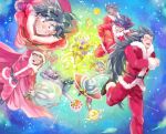  2girls 6+boys abs baby baby_carry bardock beerus black_hair blonde_hair blue_hair blush boots box bra_(dragon_ball) cake carrying carrying_person child child_carry christmas colored_skin dragon_ball dragon_ball_z eating egyptian_clothes father_and_daughter female_child flying food frieza fur-trimmed_headwear fur_trim gift gift_box glasses gloves golden_frieza green_skin hat headband highres holding holding_cake holding_food holding_sack kakipiinu kuririn long_hair looking_at_another looking_at_viewer marron multiple_boys multiple_girls namekian open_mouth piccolo piggyback raditz red_headband sack santa_boots santa_costume santa_hat scar scar_on_cheek scar_on_face short_hair smile son_gohan son_goku spiky_hair star_(sky) star_(symbol) teeth tullece vegeta whis white_gloves 