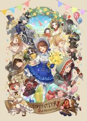  6+boys 6+girls :3 :d :q :t absolutely_everyone animal_ear_hairband animal_ears animal_hood animal_print anniversary annotation_request arch bandaged_hand bandages bird black_bow black_hair black_hood black_jacket blindfold blue_gemstone blue_gloves blue_jacket blue_sclera blue_shoes blue_skirt bonbon_(identity_v) bonnet bottle bouquet bow box brown_bow brown_gloves brown_hair cake candy cat_ear_hairband cat_ears closed_eyes collar colored_eyelashes colored_sclera copyright_name covering_own_mouth cup demi_bourbon demi_bourbon_(true_proof) dress earrings eli_clark eli_clark_(longing_tiger) emma_woods emma_woods_(boudoir_dream) everyone eyeshadow fake_animal_ears fang fiona_gilman fiona_gilman_(samara) flower food food_on_face freckles frilled_collar frilled_dress frilled_gloves frilled_skirt frilled_sleeves frills furrowed_brow gem gift gift_box glasses gloves goggles goggles_on_headwear gold_trim grey_hair hair_bow hair_bun hair_intakes hairband hand_fan hand_on_own_chin hastur_(identity_v) hat helena_adams helena_adams_(pink_cake) highres holding holding_bottle holding_bouquet holding_cake holding_cup holding_fan holding_food holding_plate holding_skewer hood identity_v jack_(golden_tentacle)_(identity_v) jack_(identity_v) jacket jewelry joker_(identity_v) joseph_desaulniers joseph_desaulniers_(moonlight_gentleman) kitchen_knife knife lapels leo_beck lolita_fashion lollipop looking_at_another luchino_(dream_walker)_(identity_v) luchino_(identity_v) makeup mary_(bloodbath)_(identity_v) mary_(identity_v) mary_janes mask medium_hair michiko_(identity_v) michiko_(lady_thirteen)_(identity_v) mini_hastur mini_smiley_face mini_violetta mole mole_on_cheek multiple_boys multiple_girls naib_subedar one_eye_closed orange_dress owl own_hands_together pantyhose pink-framed_eyewear pink_hat plate puffy_sleeves purple_gemstone qi2341 red_eyeshadow robbie_(identity_v) robbie_(wail)_(identity_v) rocket_chair rose round_eyewear shirt shoes short_hair skewer skirt skirt_hold slit_pupils smile squatting star_(symbol) swirl_lollipop tiger_hood tiger_print tongue tongue_out top_hat tracy_reznik tracy_reznik_(candy_girl) vera_nair vera_nair_(tonight_or_never) violetta_(identity_v) white_flower white_gloves white_pantyhose white_rose white_shirt wide_sleeves wolf_ears xie_bi'an xie_bi'an_(broken_blossoms) yellow_dress yellow_flower yellow_rose yellow_sclera 