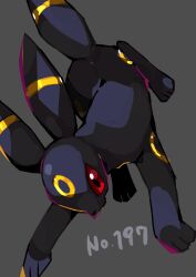  animal_focus animal_hands black_fur facial_mark forehead_mark full_body grey_background highres looking_at_viewer no_humans pokedex_number pokemon pokemon_(creature) pokemon_focus red_eyes simple_background solo umbreon uraura8yama yellow_fur 