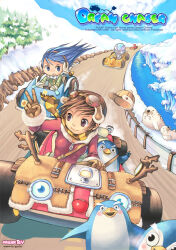 4leaf antlers aqua_fur archived_source artist_name belt belt_buckle bird black_eyes blue_eyes blue_hair blue_sky blush_stickers breasts breath brown_belt brown_eyes brown_gloves brown_hair brown_scarf buckle character_request commentary_request day dirt_road dream_chaser driving earmuffs emperor_penguin fleeing frown fur-trimmed_headwear fur-trimmed_jacket fur_sleeve_cuffs fur_trim gloves go-kart goggles goggles_on_head green_jacket green_scarf green_sleeves helmet horns jacket korean_commentary long_hair medium_breasts mittens motor_vehicle official_art penguin photoshop_(medium) race_vehicle racing red_jacket red_sleeves road scarf short_hair shoulder_belt sky sleeve_cuffs snow softmax steering_wheel straight_hair striped_clothes striped_scarf tears tiv unworn_headwear walrus wheel whiskers white_fur white_mittens white_scarf winter_clothes yellow_scarf zipper 