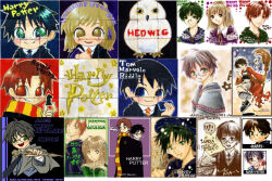  1girl 2000s_(style) 2001 3boys aira129 bird black_hair black_robe blue_eyes book broom brown_eyes brown_hair character_name closed_mouth commentary_request compilation copyright_name glasses green_eyes harry_potter harry_potter_(series) hedwig hermione_granger hogwarts_school_uniform holding holding_broom lightning_bolt_symbol looking_at_viewer multiple_boys oekaki open_mouth owl quidditch red_eyes red_hair robe ron_weasley school_uniform smile tom_marvolo_riddle upper_body wizarding_world 