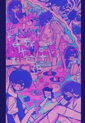  2girls 4boys absurdres antenna_hair aubrey_(headspace)_(omori) aubrey_(omori) ball barefoot basketball_(object) big_yellow_cat_(omori) black_eyes black_hair black_sweater_vest blush bow brown_shorts camera card closed_eyes collared_shirt colored_skin double-parted_bangs ems_(omori) flower flower_pot grin hair_between_eyes hair_bow hero_(headspace)_(omori) hero_(omori) highres holding holding_ball holding_knife ikiosu_(bloobaybeach) kel_(headspace)_(omori) kel_(omori) knife limited_palette long_hair long_sleeves looking_at_viewer mari_(headspace)_(omori) mari_(omori) mewo multiple_boys multiple_girls neckerchief omori omori_(omori) one_eye_closed open_mouth pajamas pants pink_bow plant playing_card potted_plant pout purple_hair purple_sweater_vest red_neckerchief red_skirt shirt short_hair short_sleeves shorts sitting skirt smile snake_(omori) sprout_mole stairs striped_clothes striped_pajamas striped_pants sunny_(omori) sweater_vest teeth tulip vertical-striped_clothes vertical-striped_pajamas vertical-striped_pants violet_eyes white_flower white_shirt white_skin white_tulip 