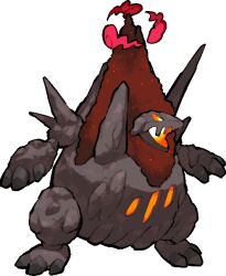  coalossal commentary_request dynamax full_body gigantamax gigantamax_coalossal glowing_hot glowing_mouth kawaanago no_humans pokemon pokemon_(creature) pokemon_focus red_clouds solo transparent_background 