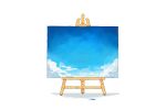  aimf artist_name blue_sky canvas_(object) clouds commentary_request easel english_commentary mixed-language_commentary no_humans original painting_(object) signature simple_background sky still_life white_background 