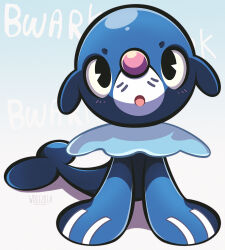  animal_focus black_eyes blush full_body gradient_background highres looking_at_viewer no_humans open_mouth pac-man_eyes pokemon pokemon_(creature) popplio seal_(animal) simple_background solo sound_effects woofzilla 