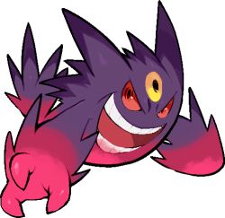  commentary_request gengar kawaanago lowres mega_gengar mega_pokemon open_mouth pokemon pokemon_(creature) pokemon_focus smile solo teeth third_eye transparent_background v-shaped_eyes 