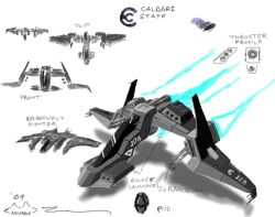  arrow_(symbol) caldari_state_(eve_online) cannon capsule_(eve_online) commentary concept_art corvette_(eve_online) dragonfly_(eve_online) emblem english_commentary english_text eve_online flying grey_theme light_fighter_(eve_online) logo military_vehicle missile_pod multiple_views novafox original railgun shadow simple_background spacecraft starfighter thrusters vehicle_focus white_background 