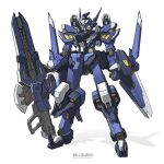  bellzelute blue_eyes clenched_hand english_commentary fusion gun highres holding holding_gun holding_weapon huckebein kadej mecha no_humans science_fiction solo standing super_robot_wars super_robot_wars_original_generation weapon 
