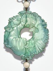  absurdres beard bird chinese_clothes chinese_commentary closed_eyes closed_mouth clouds commentary_request crane_(animal) expressionless facial_hair futou highres jade_(gemstone) object_focus real_life shadow simple_background white_background wide_sleeves xiangyun yaopei yunrongrong zhang_juzheng_(real_life) 